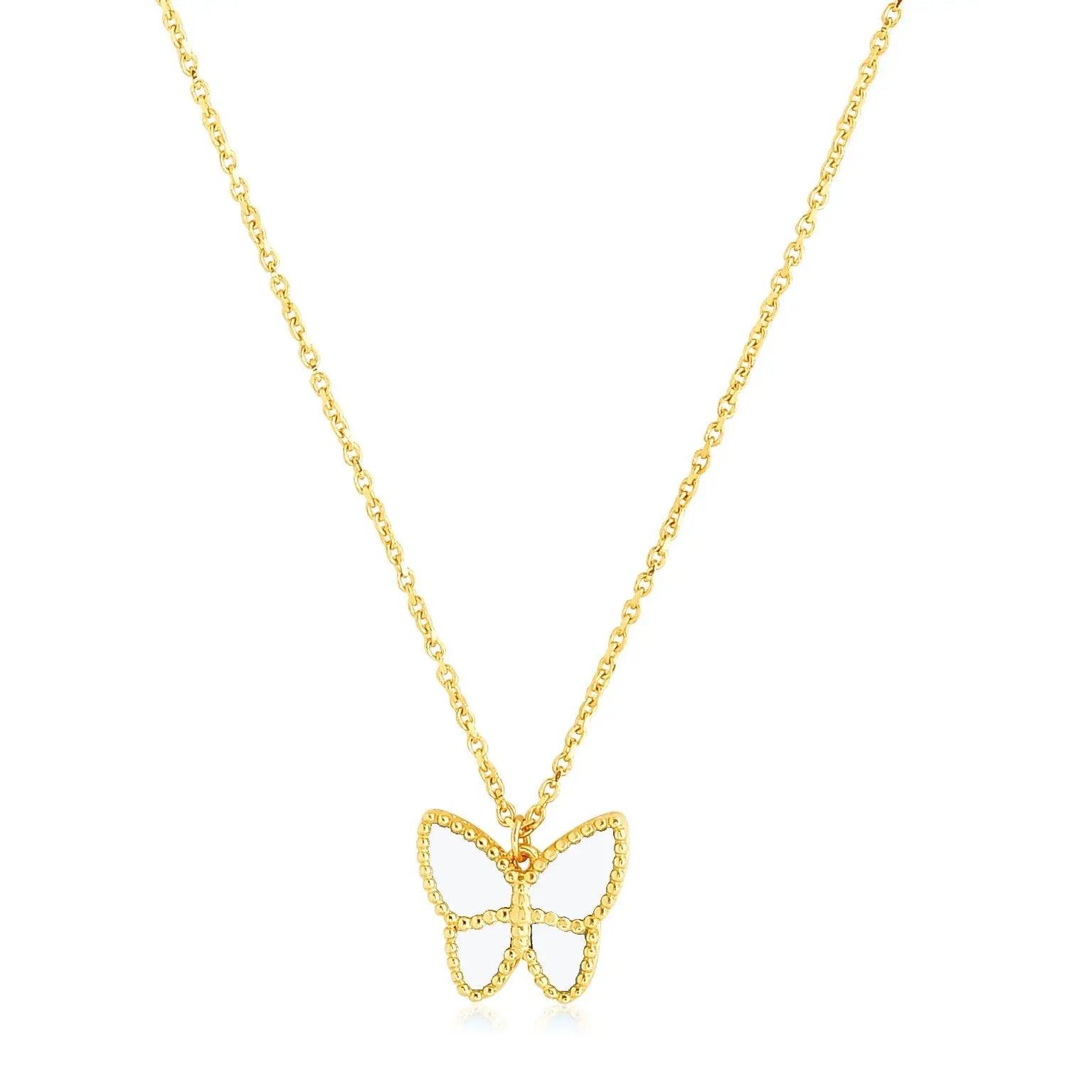 14k Yellow Gold High Polish Butterfly Peral Paste Necklace RCJ Necklaces  CELESTIA LUXE JEWELLERS