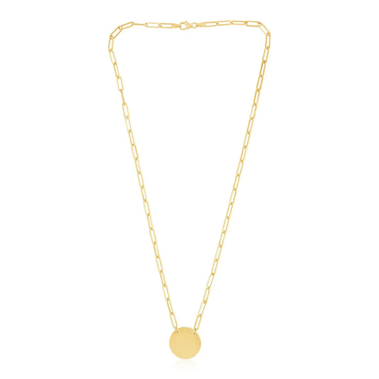 14k Yellow Gold High Polish Circle Disc Paperclip Link Necklace RCJ Necklaces  CELESTIA LUXE JEWELLERS