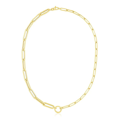 14k Yellow Gold High Polish Elongated Paperclip Chain Circle Necklace RCJ Necklaces  CELESTIA LUXE JEWELLERS