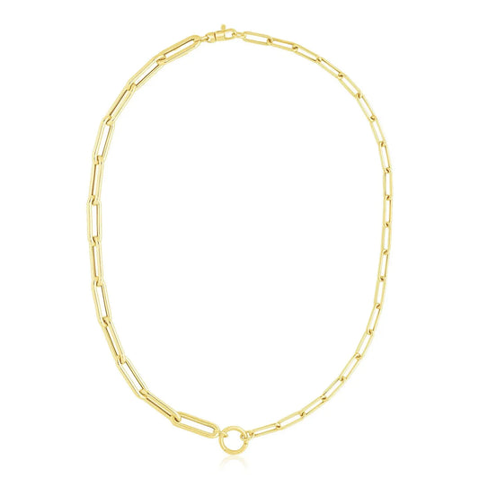 14k Yellow Gold High Polish Elongated Paperclip Chain Circle Necklace RCJ Necklaces  CELESTIA LUXE JEWELLERS