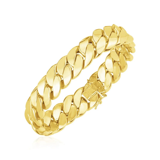 14k Yellow Gold High Polish LA Cubana Link Bracelet (14.00 mm) RCJ Bracelets  CELESTIA LUXE JEWELLERS