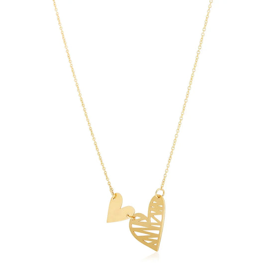 14k Yellow Gold High Polish Solid & Scribble Hearts Necklace RCJ Necklaces  CELESTIA LUXE JEWELLERS