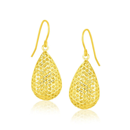 14k Yellow Gold Honeycomb Texture Large Teardrop Drop Earrings RCJ Earrings  CELESTIA LUXE JEWELLERS