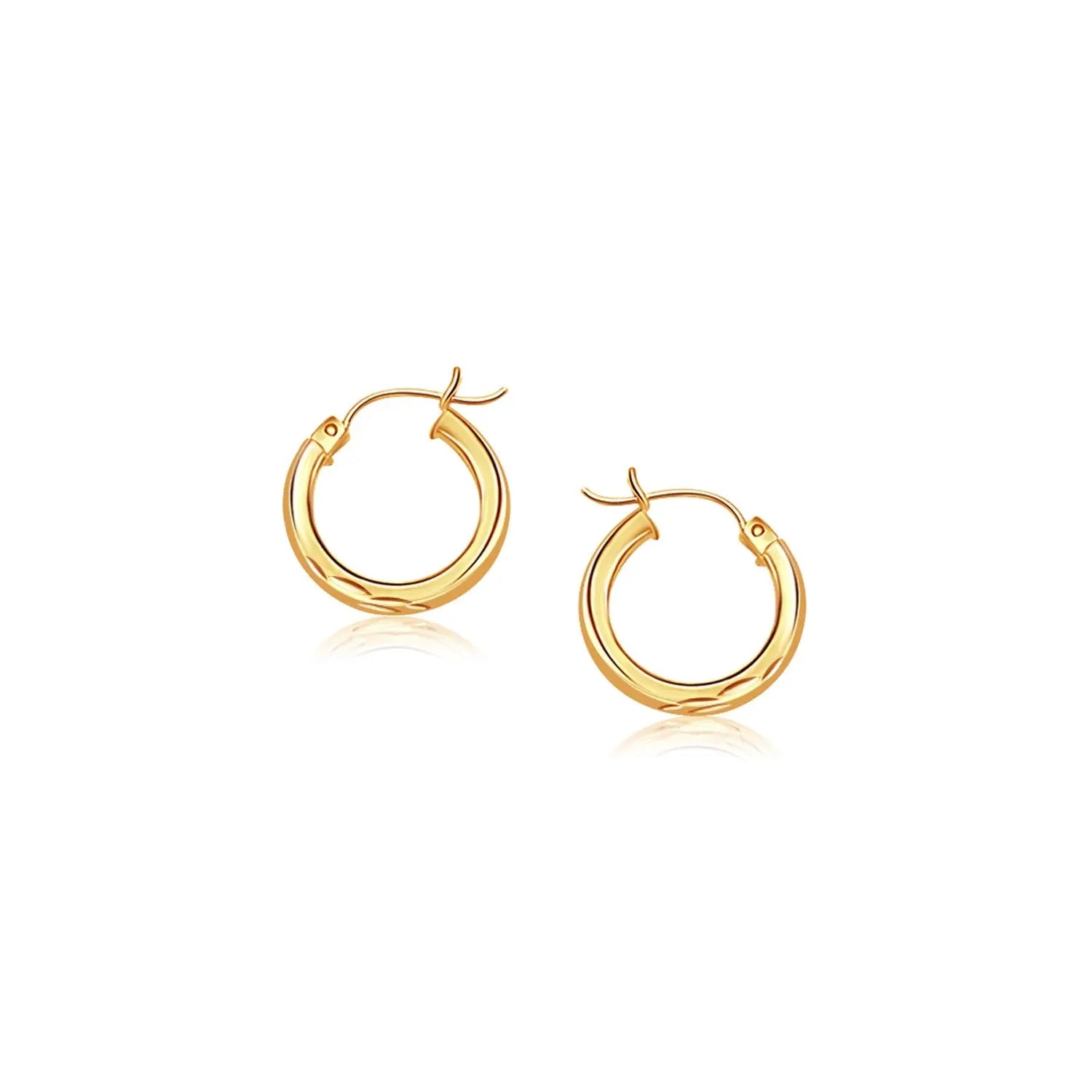 14k Yellow Gold Hoop Earring with Diamond-Cut Finish (3x20mm) RCJ Earrings  CELESTIA LUXE JEWELLERS
