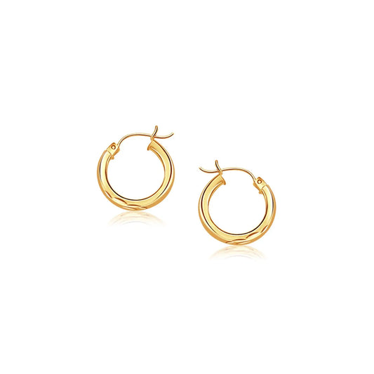 14k Yellow Gold Hoop Earring with Diamond-Cut Finish (3x20mm) RCJ Earrings  CELESTIA LUXE JEWELLERS