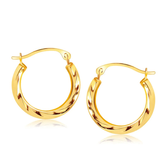14k Yellow Gold Hoop Earrings in Textured Polished Style RCJ Earrings  CELESTIA LUXE JEWELLERS