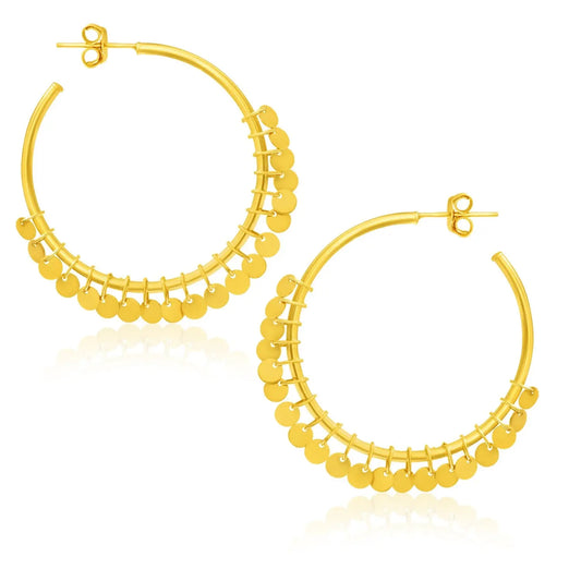 14k Yellow Gold Hoop Style Earrings with Dangling Sequins(1.5x30mm) RCJ Earrings  CELESTIA LUXE JEWELLERS