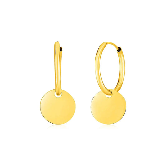 14k Yellow Gold Huggie Style Hoop Earrings with Circle Drops RCJ Earrings  CELESTIA LUXE JEWELLERS