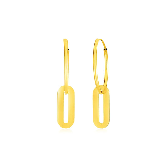 14k Yellow Gold Huggie Style Hoop Earrings with Paperclip Link Drops RCJ Earrings  CELESTIA LUXE JEWELLERS