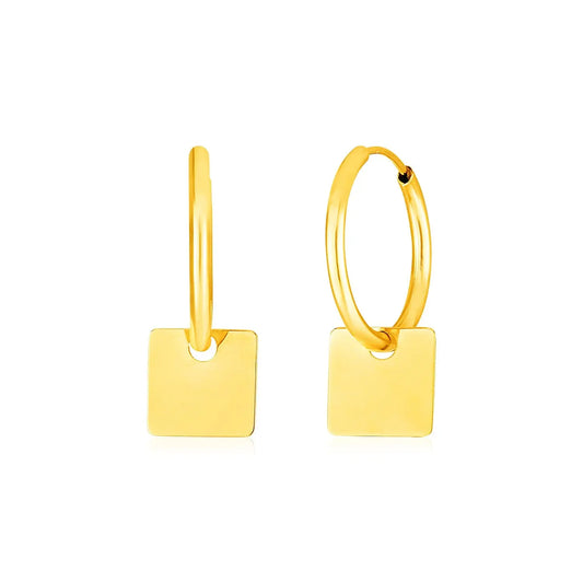 14k Yellow Gold Huggie Style Hoop Earrings with Square Drops RCJ Earrings  CELESTIA LUXE JEWELLERS