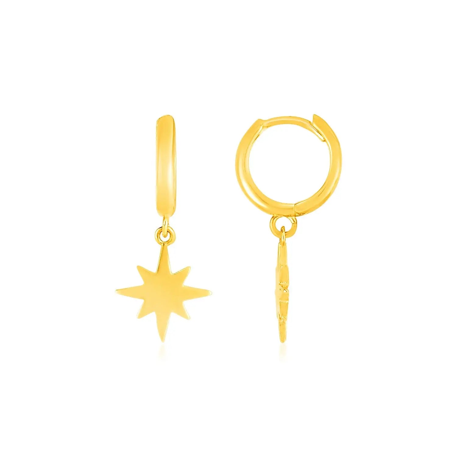 14k Yellow Gold Huggie Style Hoop Earrings with Star Drops RCJ Earrings  CELESTIA LUXE JEWELLERS
