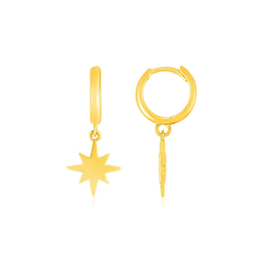 14k Yellow Gold Huggie Style Hoop Earrings with Star Drops RCJ Earrings  CELESTIA LUXE JEWELLERS