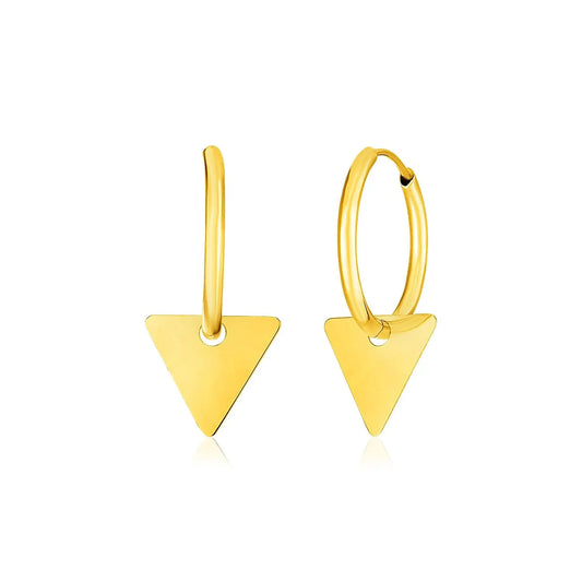 14k Yellow Gold Huggie Style Hoop Earrings with Triangle Drops RCJ Earrings  CELESTIA LUXE JEWELLERS
