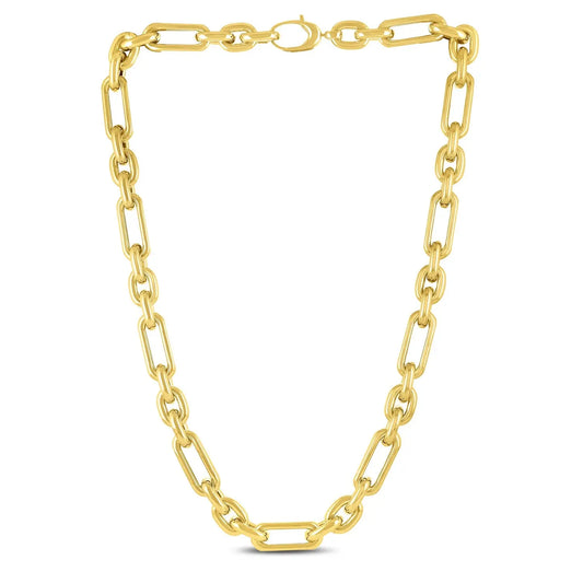 14k Yellow Gold Italian Alternating Paperclip Oval Links Chain Necklace RCJ Necklaces  CELESTIA LUXE JEWELLERS