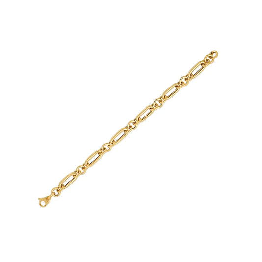 14k Yellow Gold Italian Alternating Paperclip Round Links Bracelet (8.00 mm) RCJ Bracelets  CELESTIA LUXE JEWELLERS