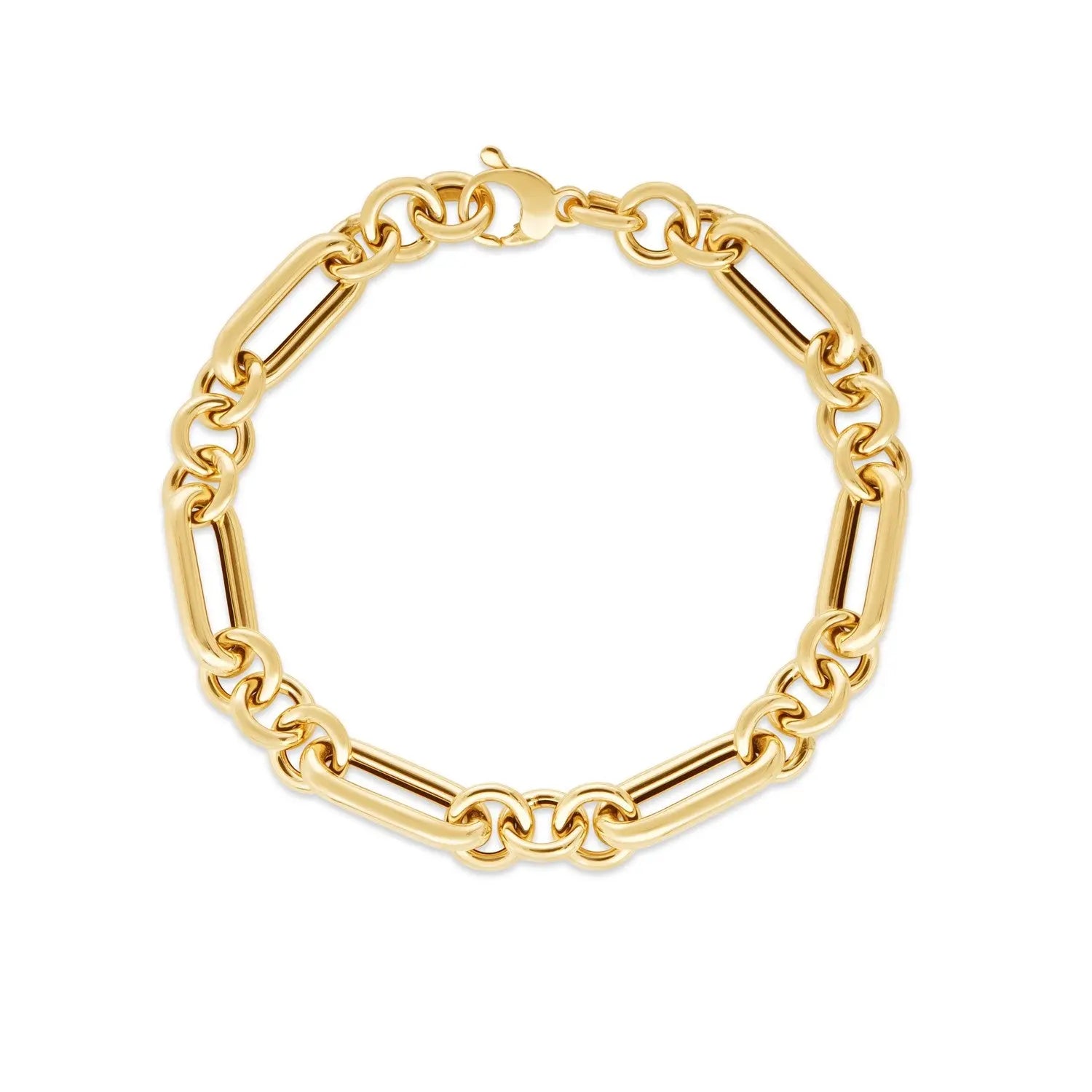 14k Yellow Gold Italian Alternating Paperclip Round Links Bracelet (8.00 mm) RCJ Bracelets  CELESTIA LUXE JEWELLERS