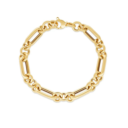 14k Yellow Gold Italian Alternating Paperclip Round Links Bracelet (8.00 mm) RCJ Bracelets  CELESTIA LUXE JEWELLERS