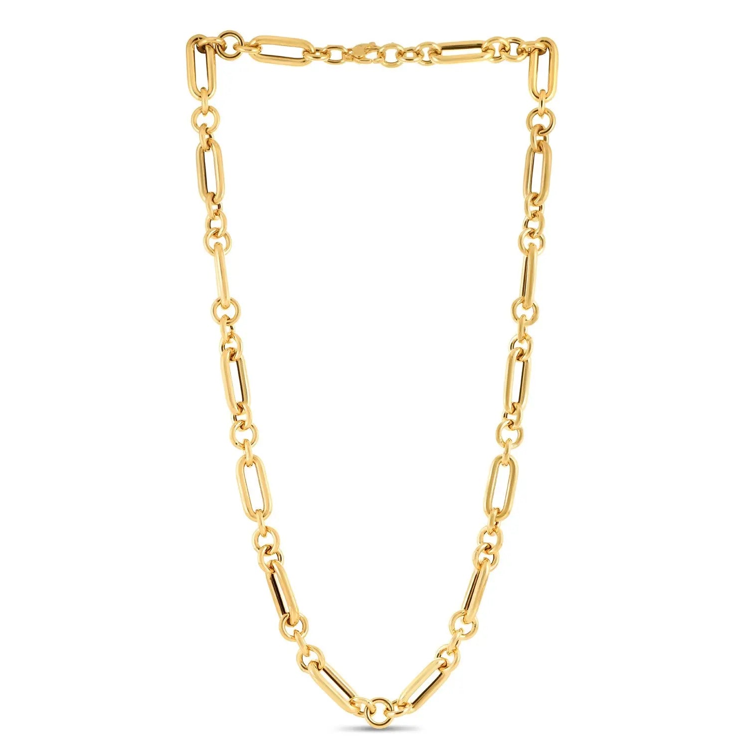 14k Yellow Gold Italian Alternating Paperclip Round Links Chain Necklace RCJ Necklaces  CELESTIA LUXE JEWELLERS