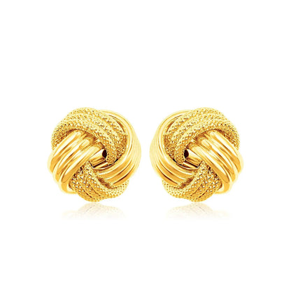 14k Yellow Gold Love Knot with Ridge Texture Earrings RCJ Earrings  CELESTIA LUXE JEWELLERS