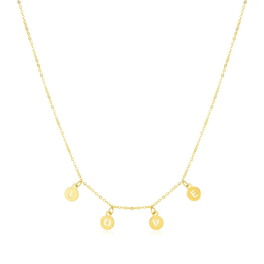 14k Yellow Gold Love Necklace with Circle Drops RCJ Necklaces  CELESTIA LUXE JEWELLERS