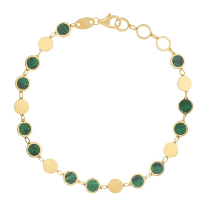 14k Yellow Gold Malachite Geometric Mirror Gem Chain Bracelet (5.00 mm) RCJ Bracelets  CELESTIA LUXE JEWELLERS