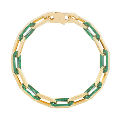 14k Yellow Gold Malachite Paperclip Gem Link Bracelet (7.00 mm) RCJ Bracelets  CELESTIA LUXE JEWELLERS