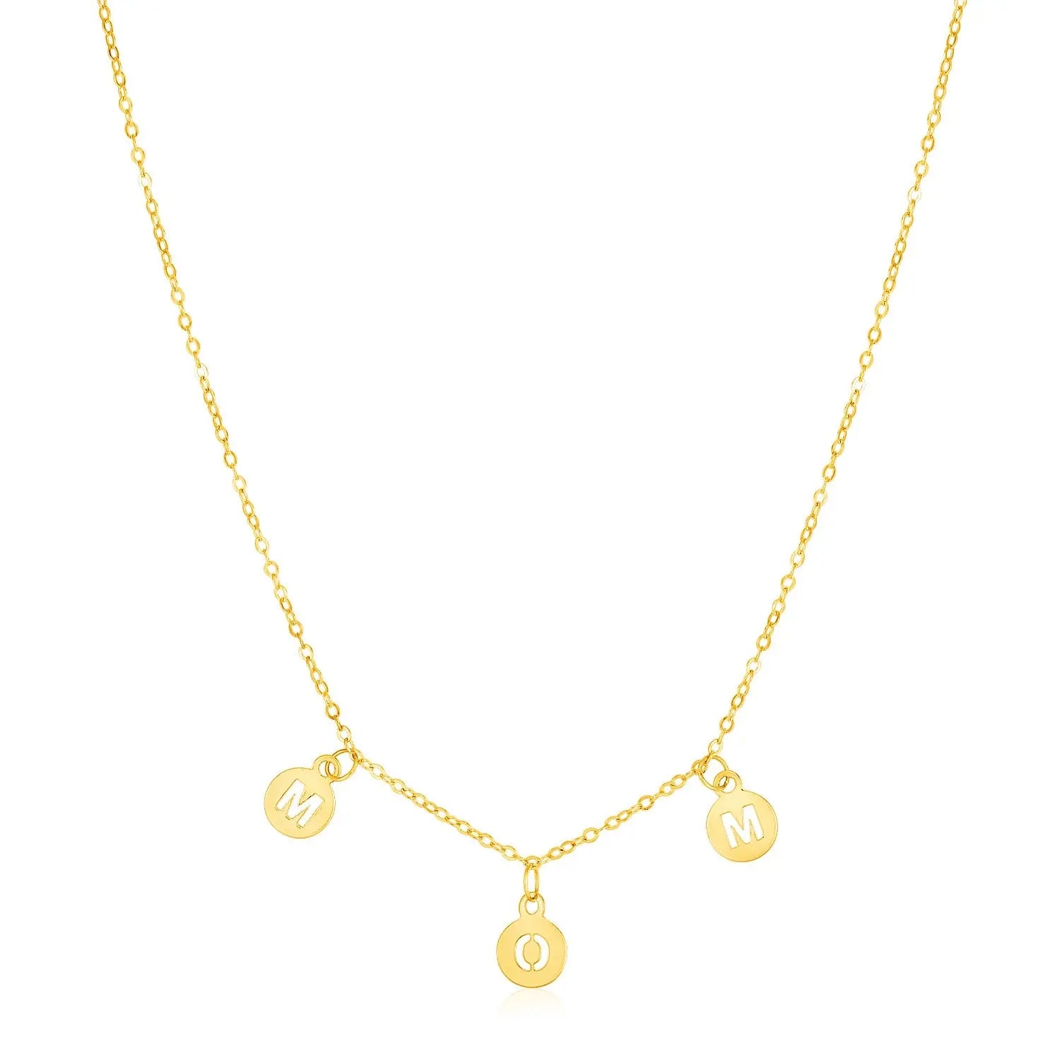 14k Yellow Gold Mom Necklace with Circle Drops RCJ Necklaces  CELESTIA LUXE JEWELLERS
