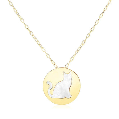 14k Yellow Gold Necklace with Cat Symbol in Mother of Pearl RCJ Necklaces  CELESTIA LUXE JEWELLERS