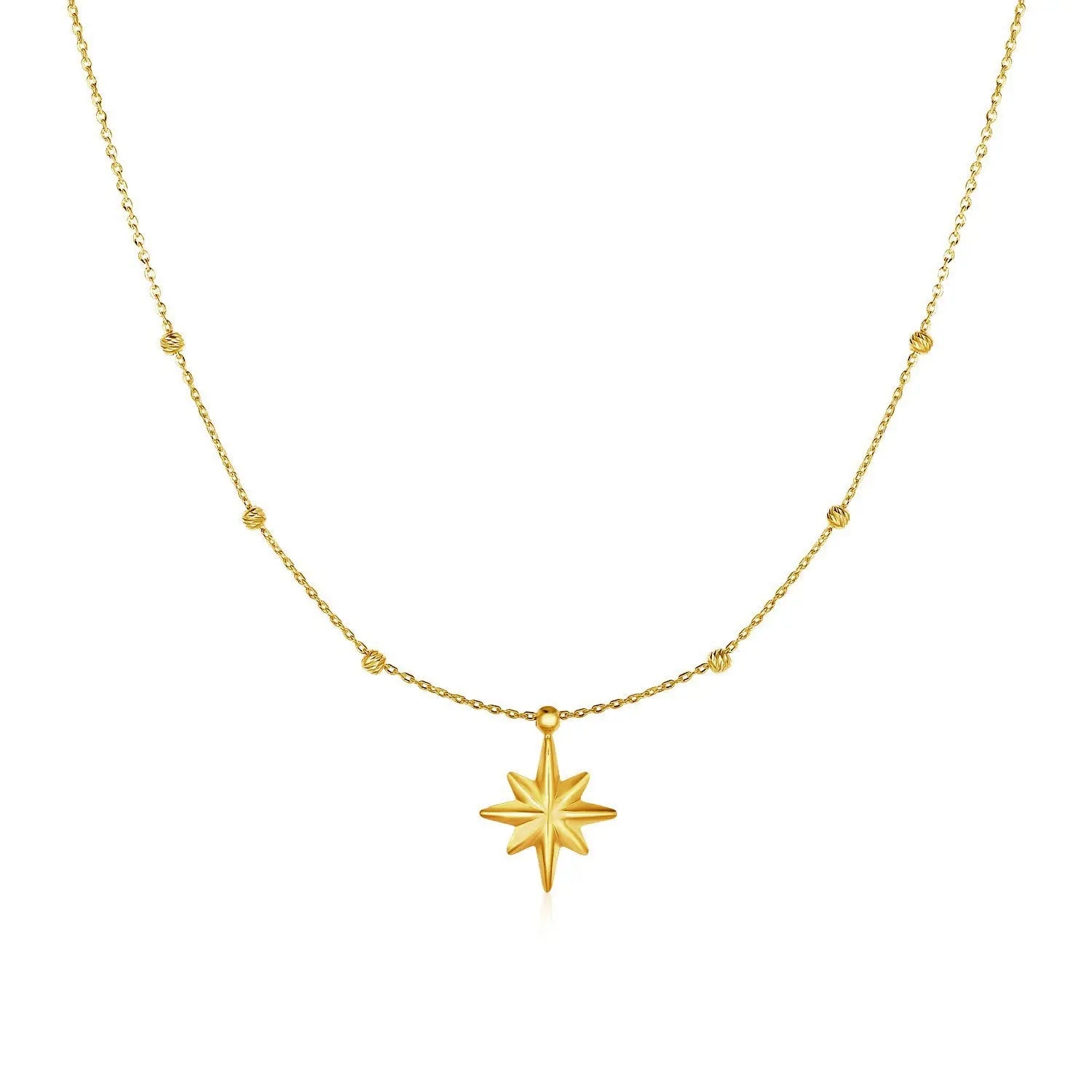 14k Yellow Gold Necklace with Eight Pointed Star and Beads RCJ Necklaces  CELESTIA LUXE JEWELLERS