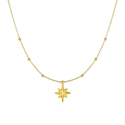 14k Yellow Gold Necklace with Eight Pointed Star and Beads RCJ Necklaces  CELESTIA LUXE JEWELLERS