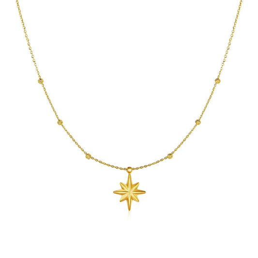 14k Yellow Gold Necklace with Eight Pointed Star and Beads RCJ Necklaces  CELESTIA LUXE JEWELLERS
