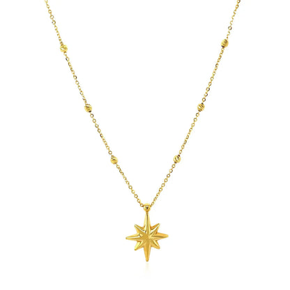 14k Yellow Gold Necklace with Eight Pointed Star and Beads RCJ Necklaces  CELESTIA LUXE JEWELLERS