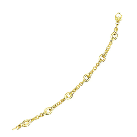 14k Yellow Gold Oval and Round Link Textured Chain Bracelet (6.35 mm) RCJ Bracelets  CELESTIA LUXE JEWELLERS