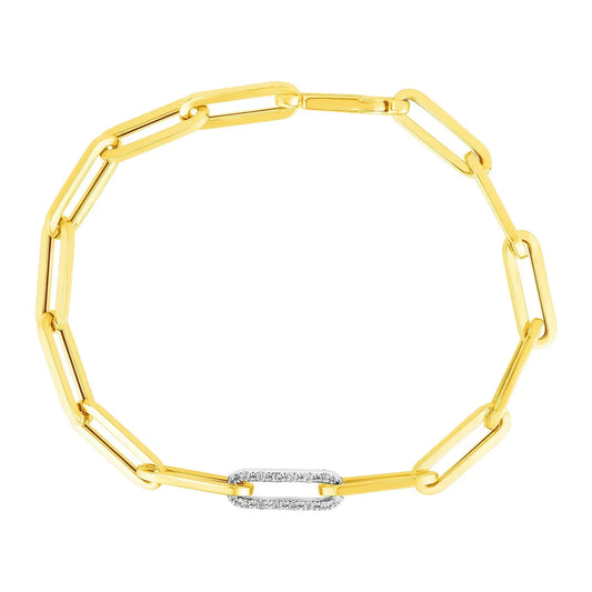 14k Yellow Gold Paperclip Chain Bracelet with Diamond Link (6.00 mm) RCJ Bracelets  CELESTIA LUXE JEWELLERS