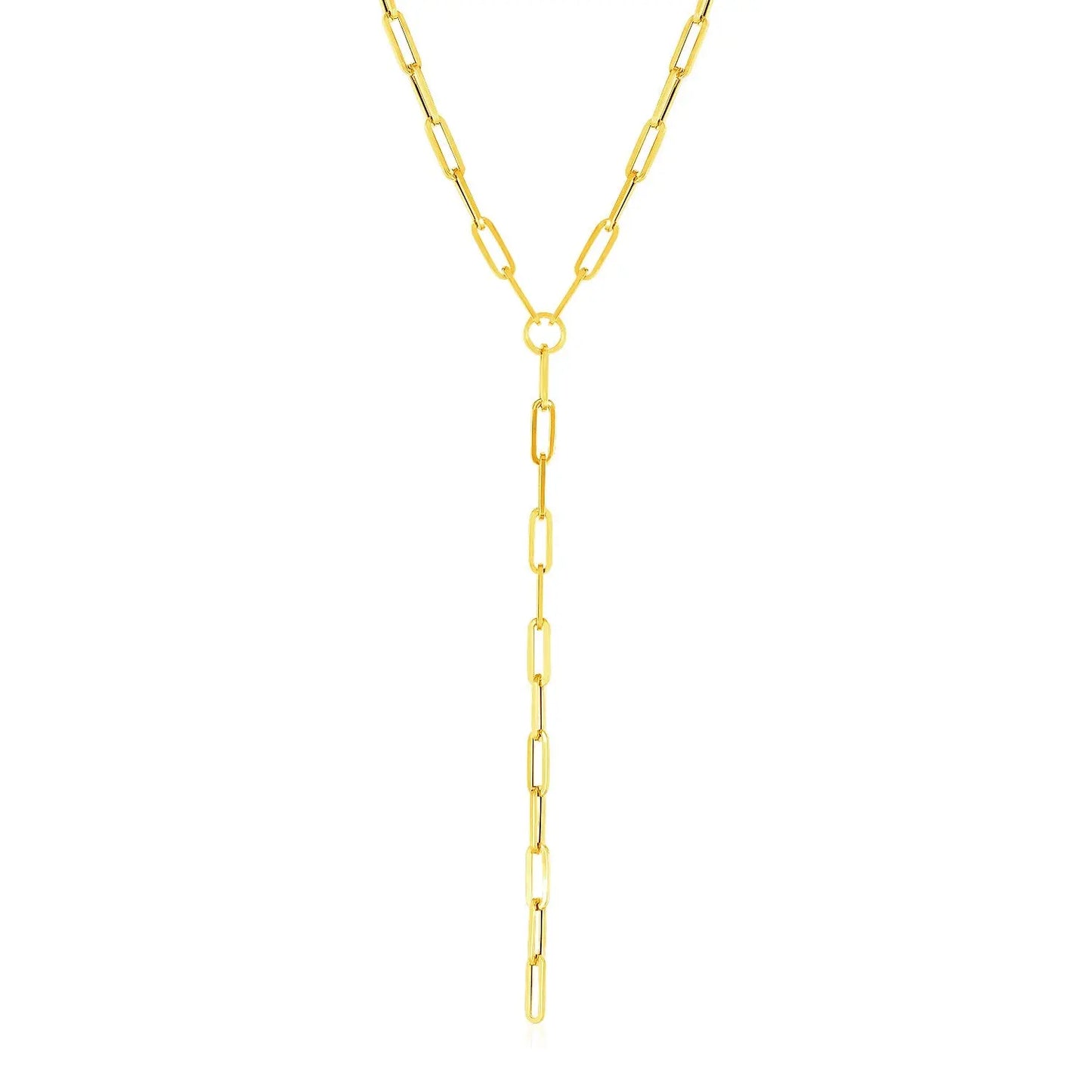 14k Yellow Gold Paperclip Chain Lariat Necklace RCJ Necklaces  CELESTIA LUXE JEWELLERS