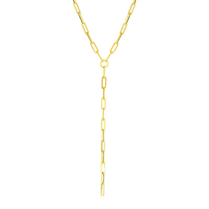 14k Yellow Gold Paperclip Chain Lariat Necklace RCJ Necklaces  CELESTIA LUXE JEWELLERS