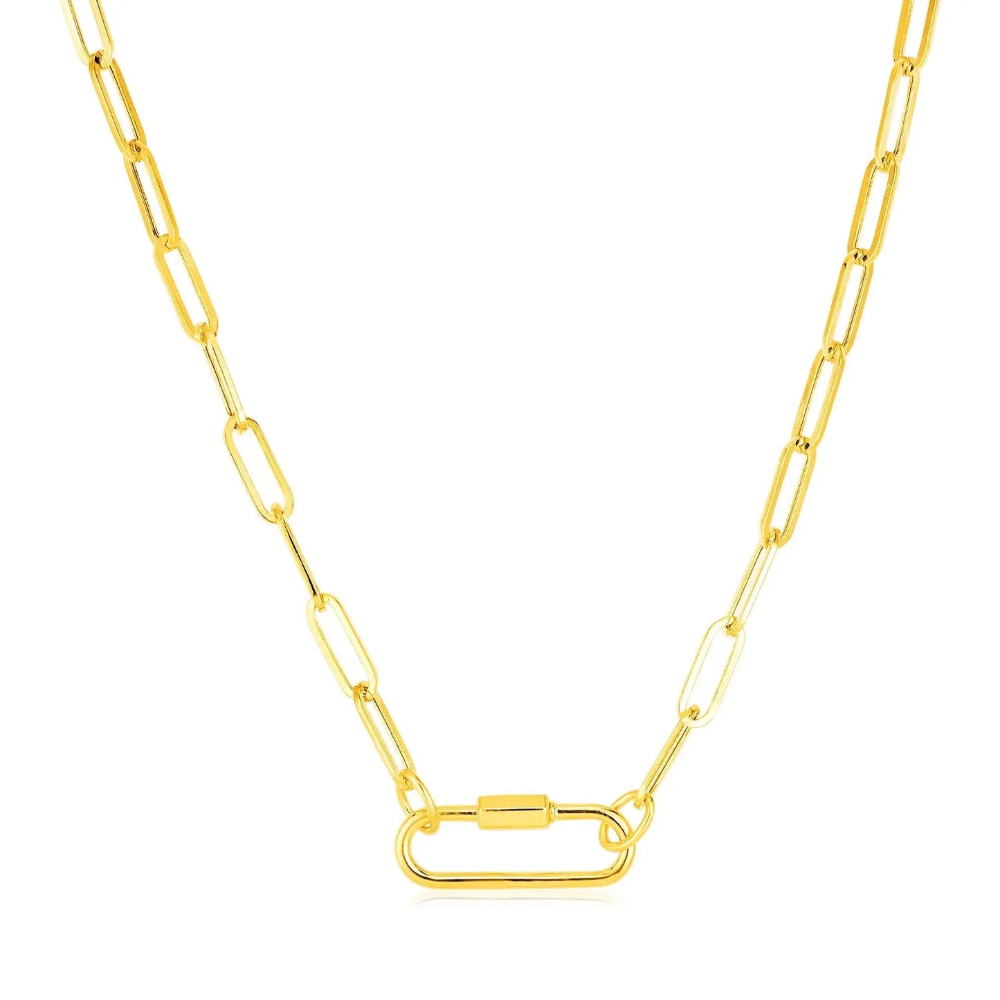 14k Yellow Gold Paperclip Chain Necklace with Oval Carabiner Clasp RCJ Necklaces  CELESTIA LUXE JEWELLERS