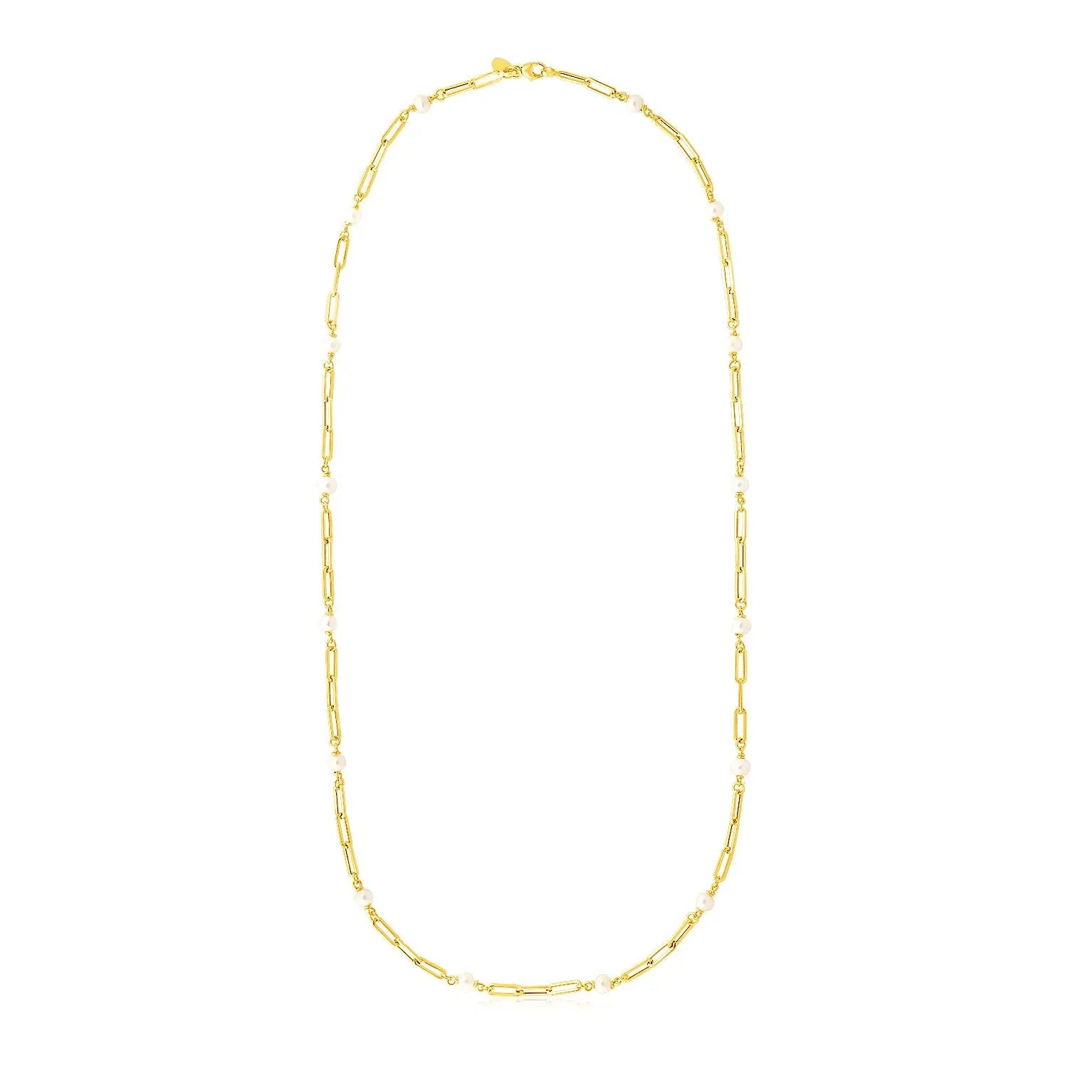 14k Yellow Gold Paperclip Chain and Pearl Necklace RCJ Necklaces  CELESTIA LUXE JEWELLERS