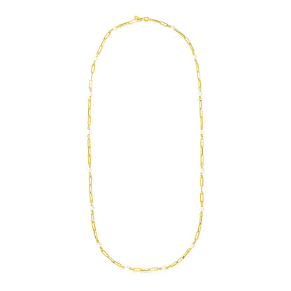 14k Yellow Gold Paperclip Chain and Pearl Necklace RCJ Necklaces  CELESTIA LUXE JEWELLERS