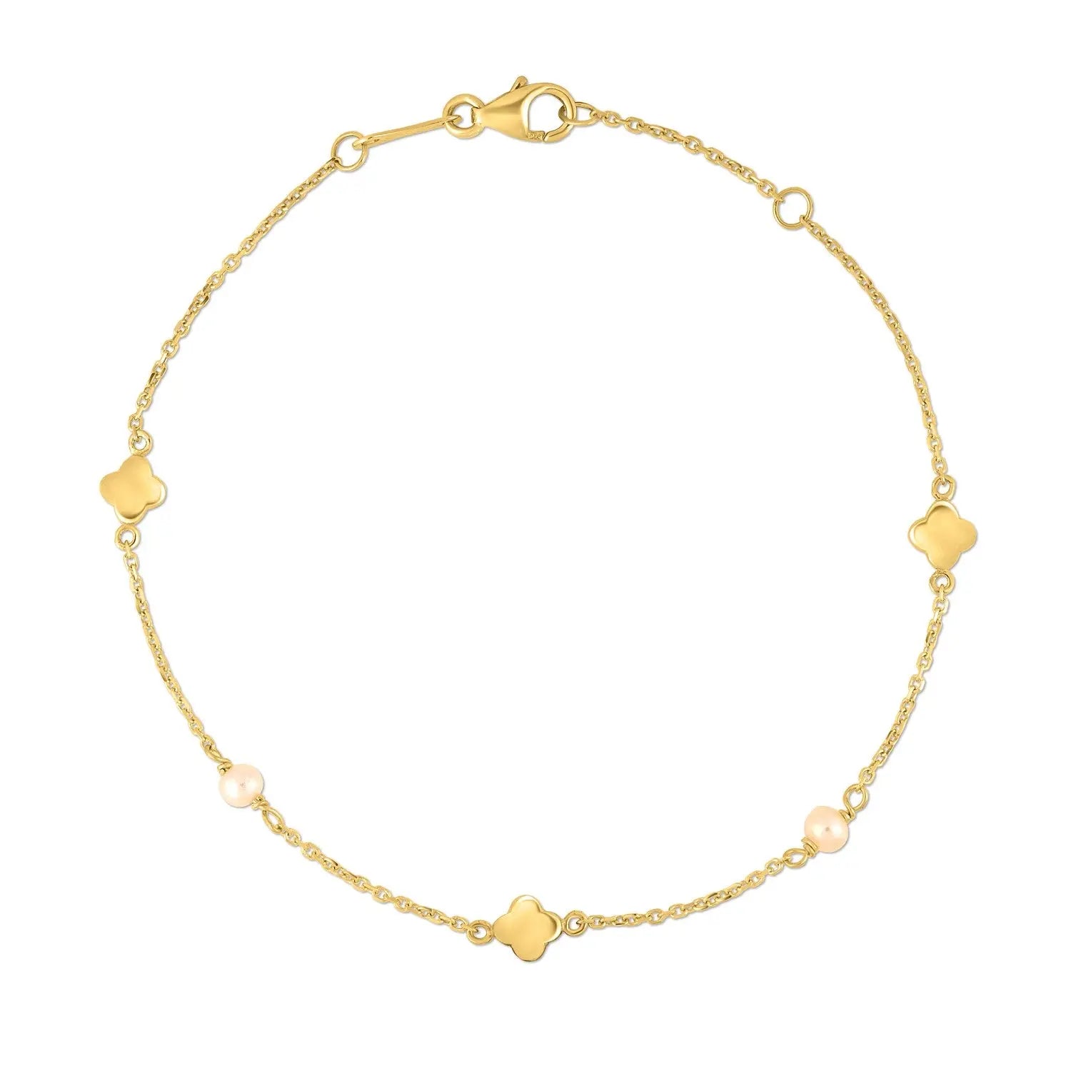 14k Yellow Gold Pearl Clover Bracelet RCJ Bracelets  CELESTIA LUXE JEWELLERS