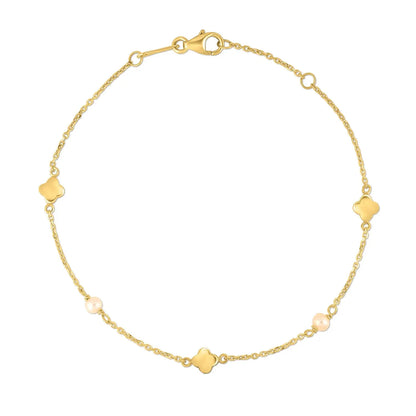 14k Yellow Gold Pearl Clover Bracelet RCJ Bracelets  CELESTIA LUXE JEWELLERS