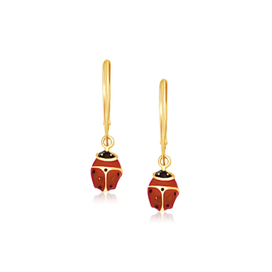 14k Yellow Gold Petite Enamel Lady Bug Drop Earrings RCJ Earrings  CELESTIA LUXE JEWELLERS