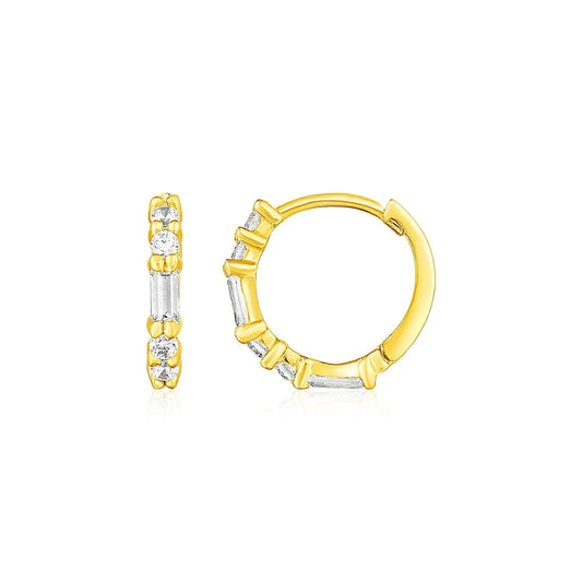 14k Yellow Gold Petite Hoop Earrings with Baguette Cubic Zirconias RCJ Earrings  CELESTIA LUXE JEWELLERS