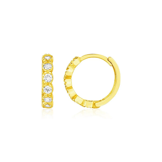 14k Yellow Gold Petite Hoop Earrings with Round Cubic Zirconias RCJ Earrings  CELESTIA LUXE JEWELLERS