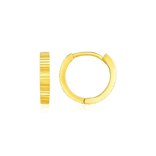 14k Yellow Gold Petite Round Hoop Earrings with Straight Texture RCJ Earrings  CELESTIA LUXE JEWELLERS