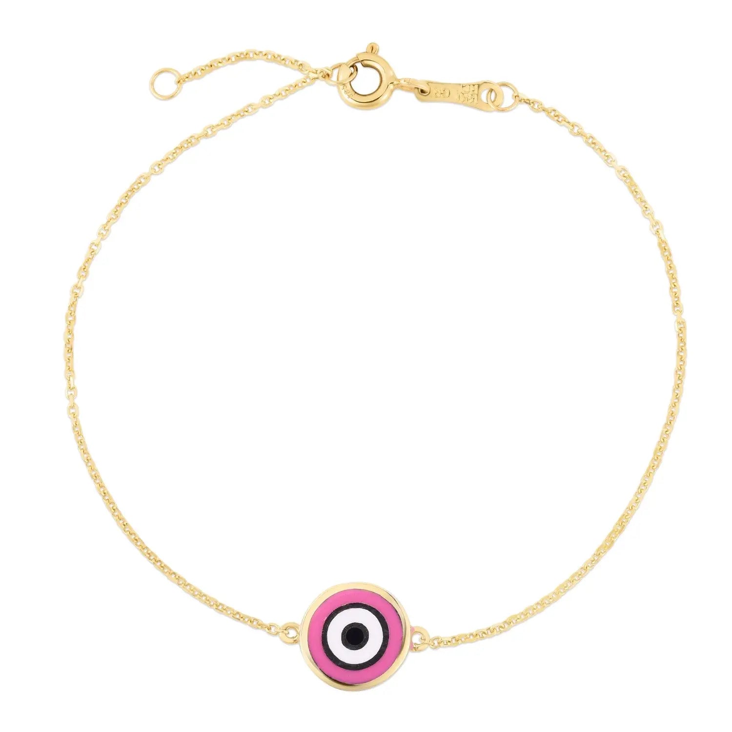 14k Yellow Gold Pink Evil Eye Bracelet (1.00 mm) RCJ Bracelets  CELESTIA LUXE JEWELLERS