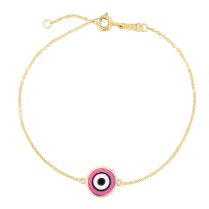 14k Yellow Gold Pink Evil Eye Bracelet (1.00 mm) RCJ Bracelets  CELESTIA LUXE JEWELLERS
