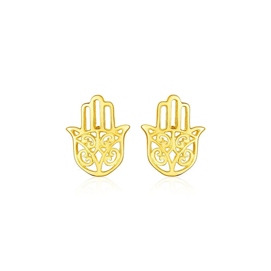 14k Yellow Gold Polished Hand of Hamsa Post Earrings RCJ Earrings  CELESTIA LUXE JEWELLERS