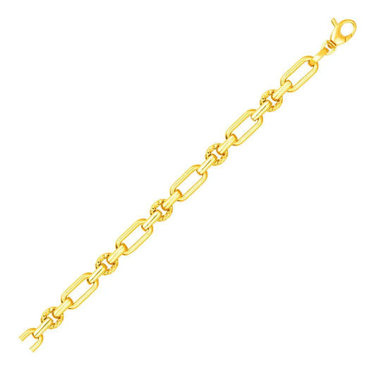14k Yellow Gold Polished and Textured Link Bracelet (6.30 mm) RCJ Bracelets  CELESTIA LUXE JEWELLERS