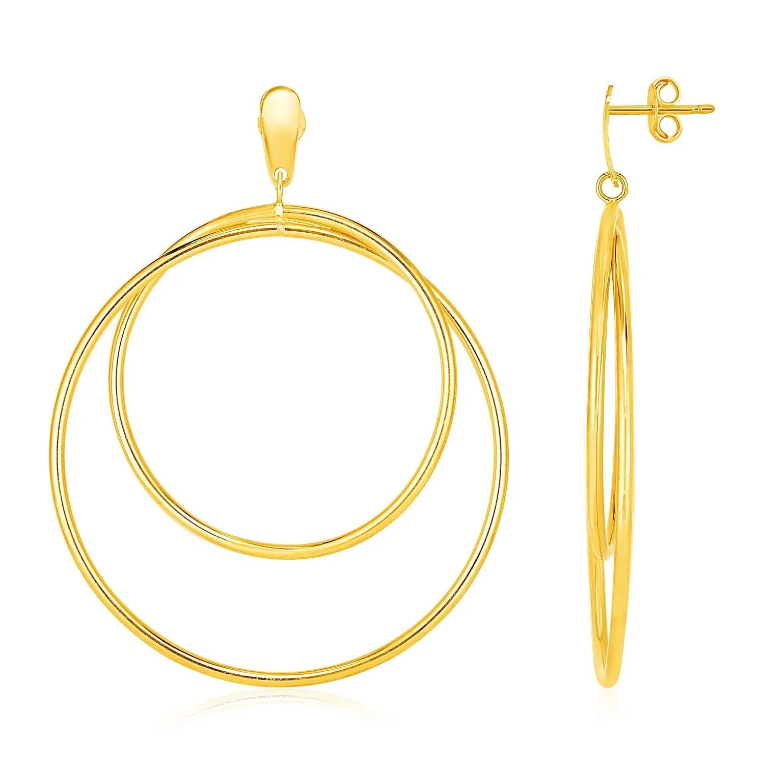 14k Yellow Gold Post Earrings with Open Polished Circle Dangles RCJ Earrings  CELESTIA LUXE JEWELLERS